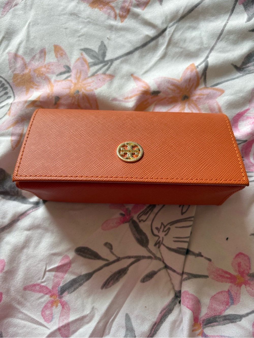 Tory Burch Orange Saffiano Leather Eyewear Case with Gold Logo